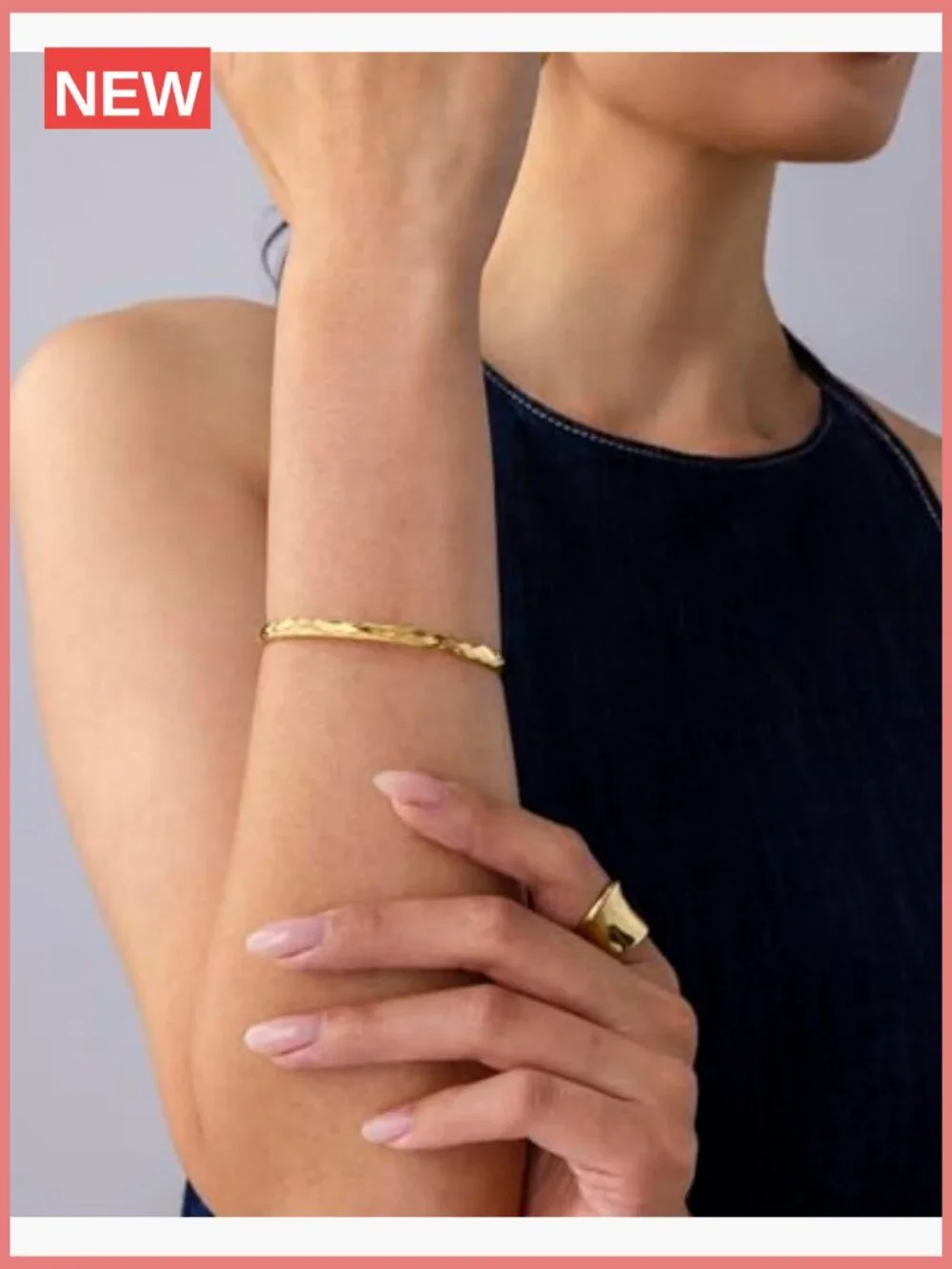 14K Gold Plated Stainless Steel Bangle Bracelet for Women